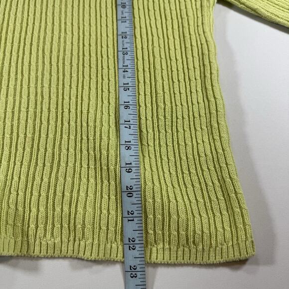 Vintage Talbots Size L Cotton Lime Green Cable Knit Logo Oversized Sweater - Picture 7 of 10